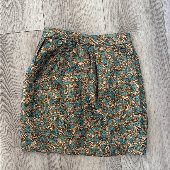 Cynthia Rowley Dresses & Skirts - Cynthia Rowley Gold Brocade Mini Skirt with Teal Floral Accents